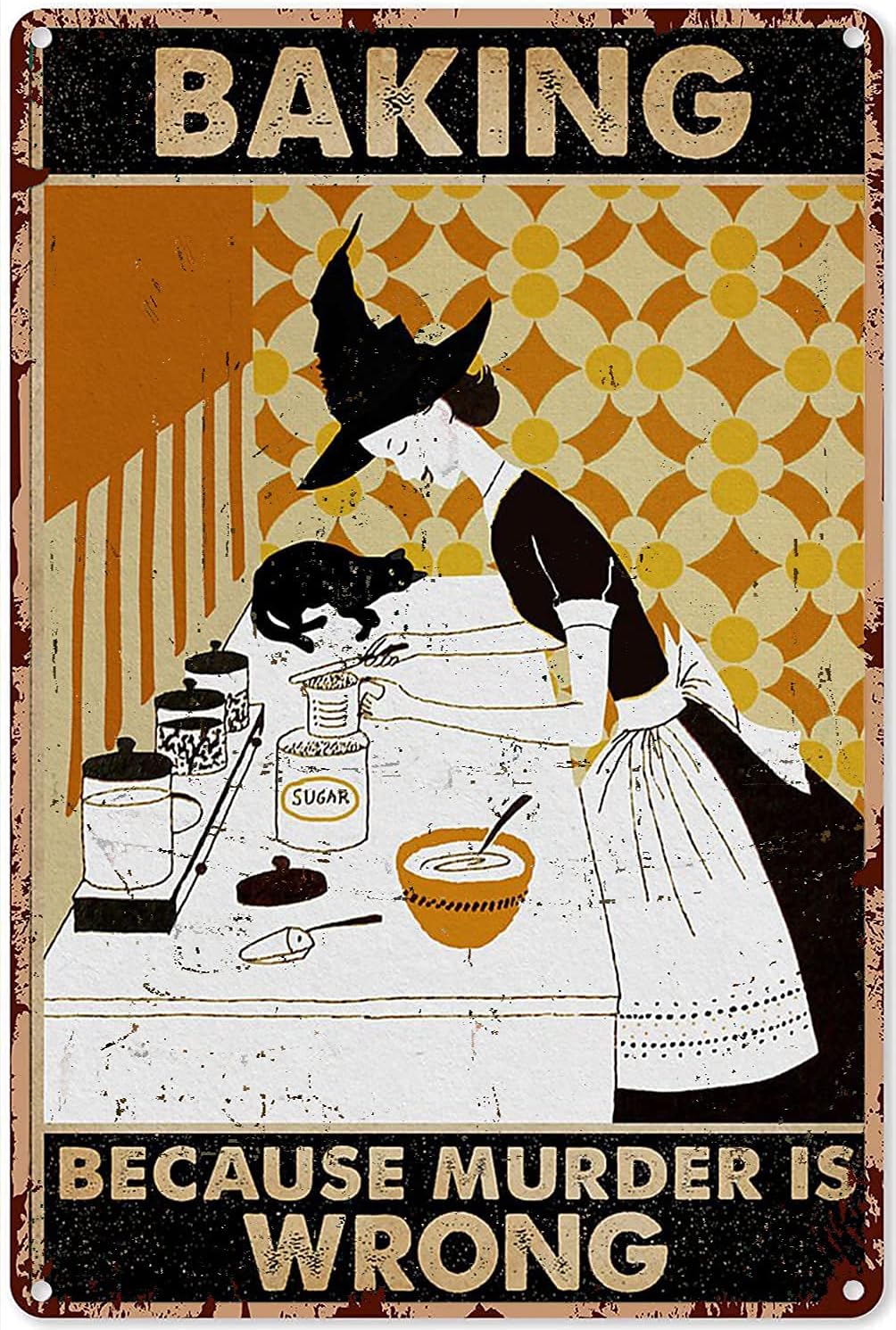 Kitchen Witch Baking - لافتة معدنية عتيقة أنيقة لتزيين المطبخ