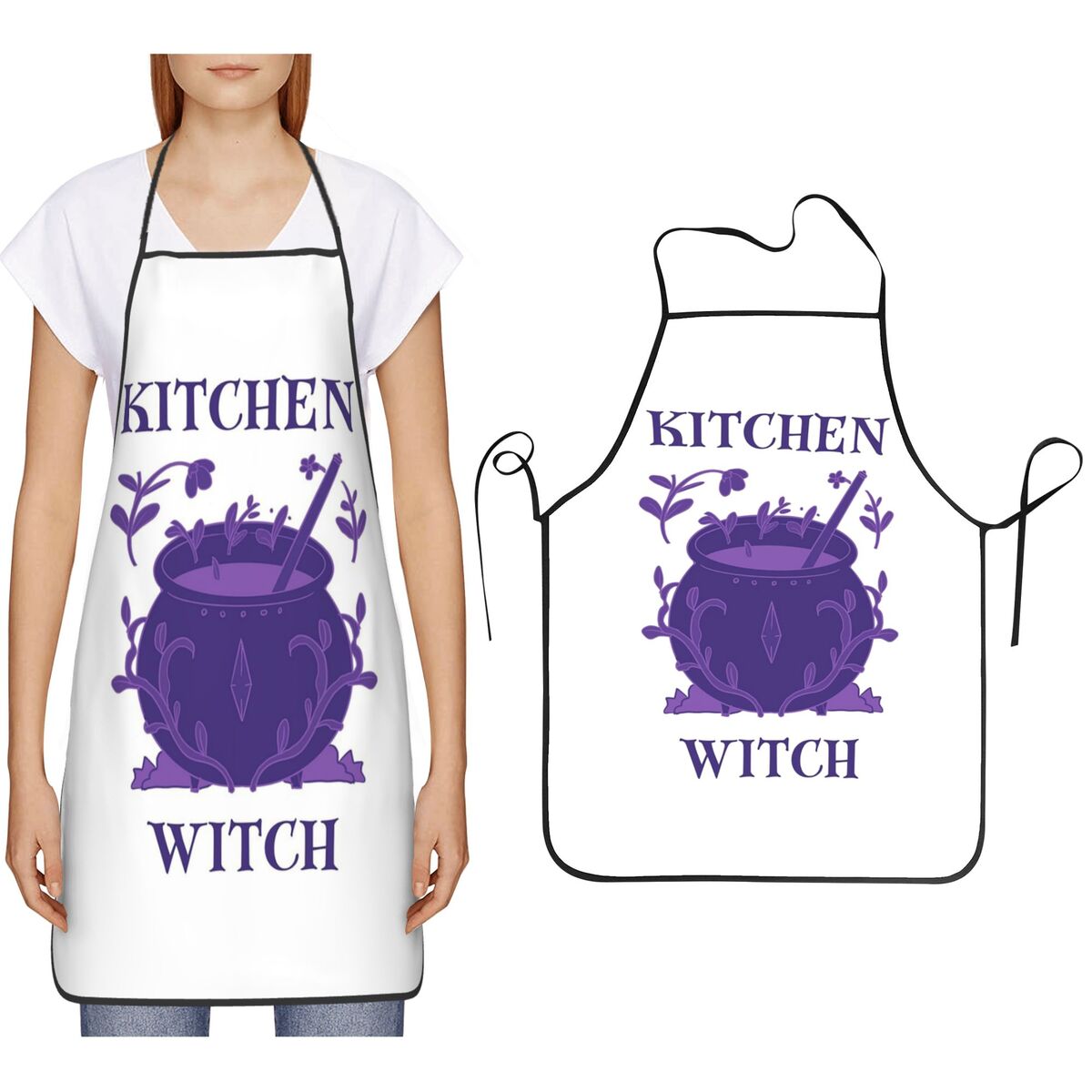 Kitchen Witch Baking - مرايل مطبخ بنفسجية بتصميم كاوليدرون من