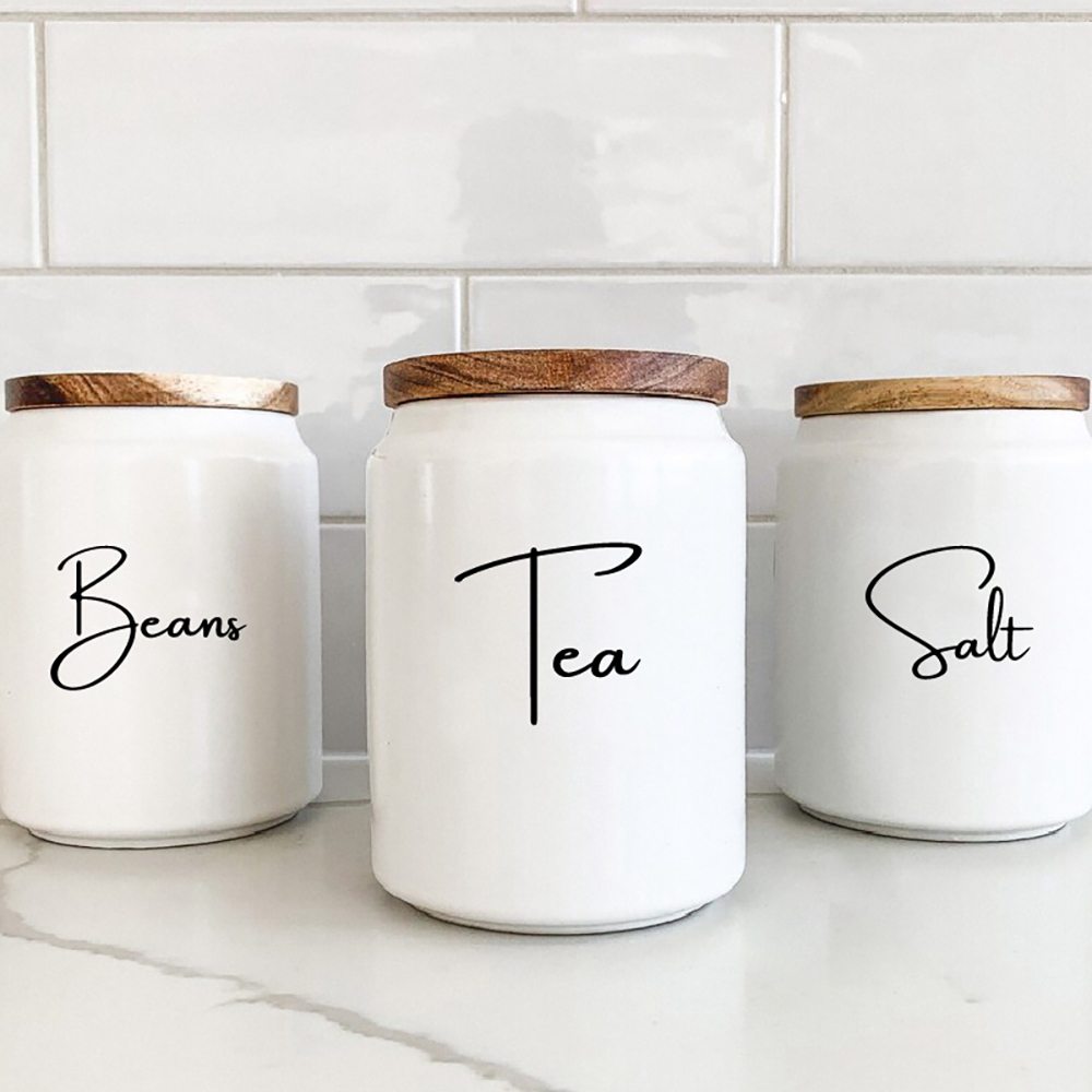 منظم المطبخ علبة جرة تسميات مل - مراجعة Kitchen Baking Canisters وسعره